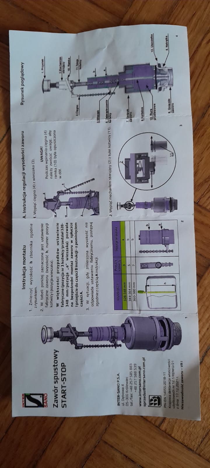 Instrukcja montażu zaworu Instrukcja montażu dołączona do zaworu InterSano