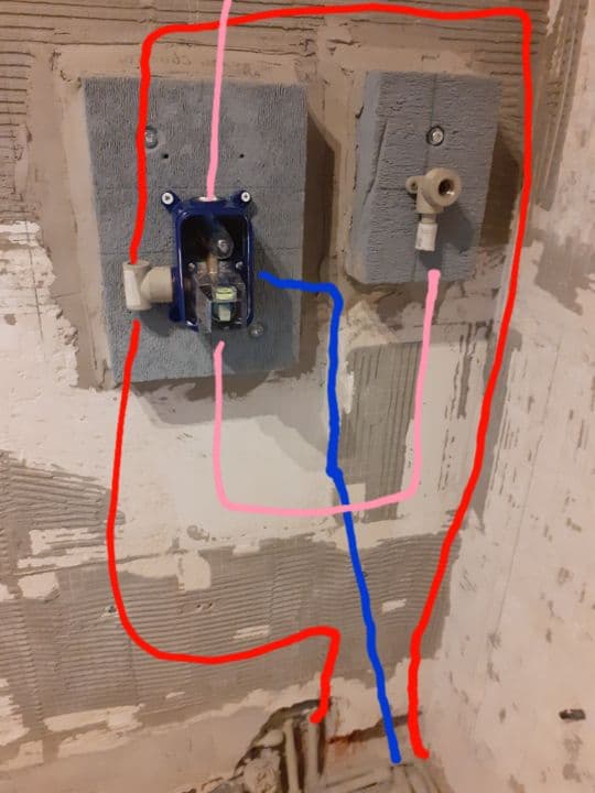Przygotowanie przewodów do podłączenia Instalacja hydraulicza z przewodami przygotowanymi do podłączenia baterii