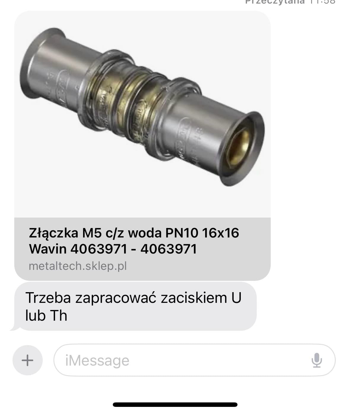 Złączka M5 c/z dla rurki 16x16 Złączka M5 c/z użyta do naprawy ogrzewania podłogowego z zaciskiem U lub TH