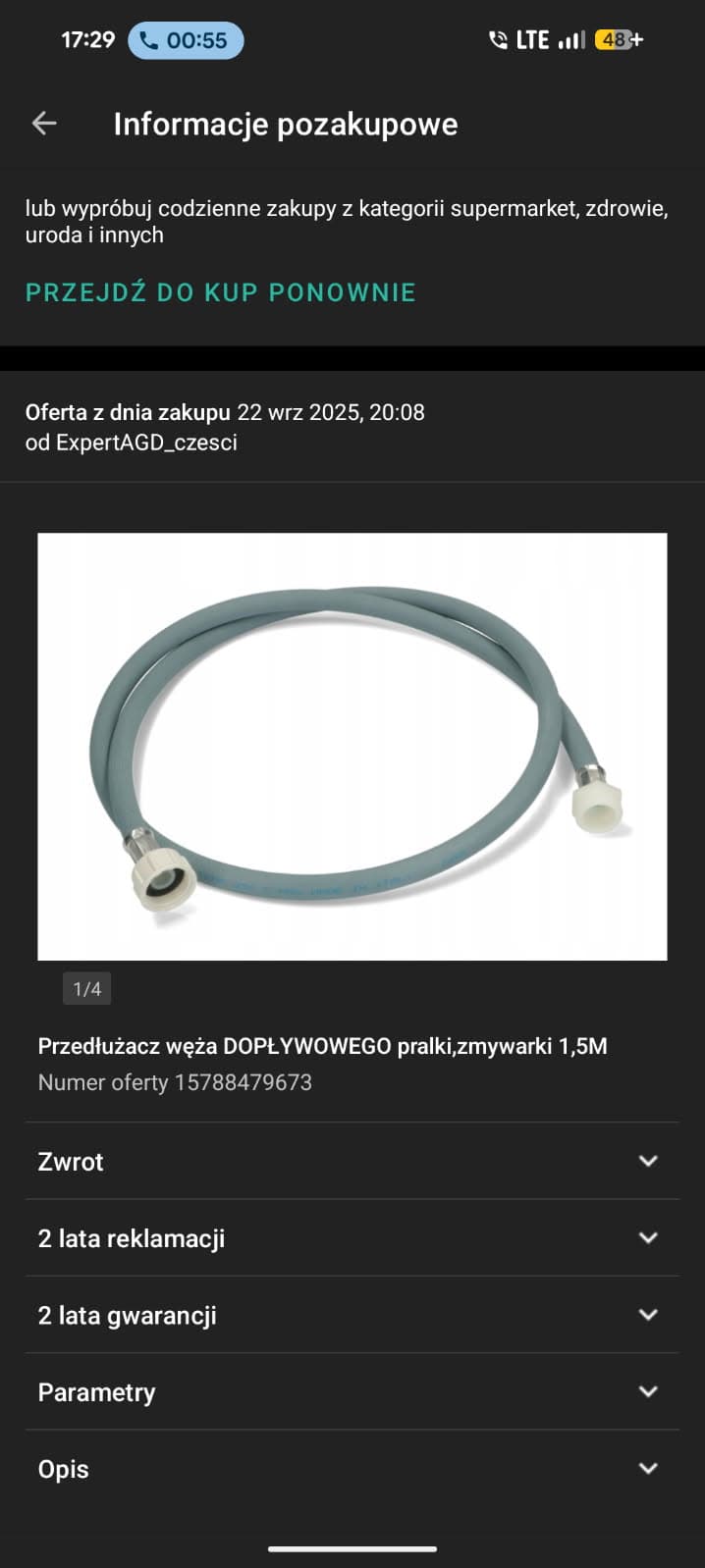 Przedłużacz węża dopływowego Przedłużacz węża dopływowego do pralki o długości 1,5 metra.