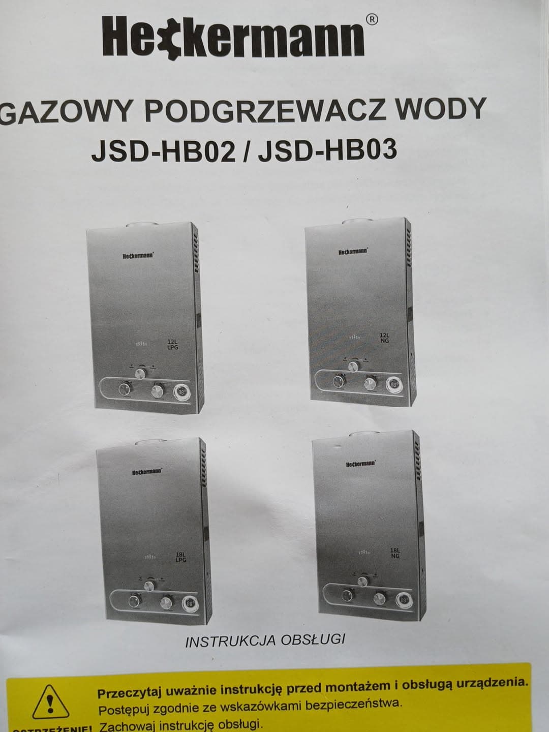 Instrukcja Heckermann JSD-HB02 Nowa instrukcja obsługi gazowego podgrzewacza Heckermann JSD-HB02