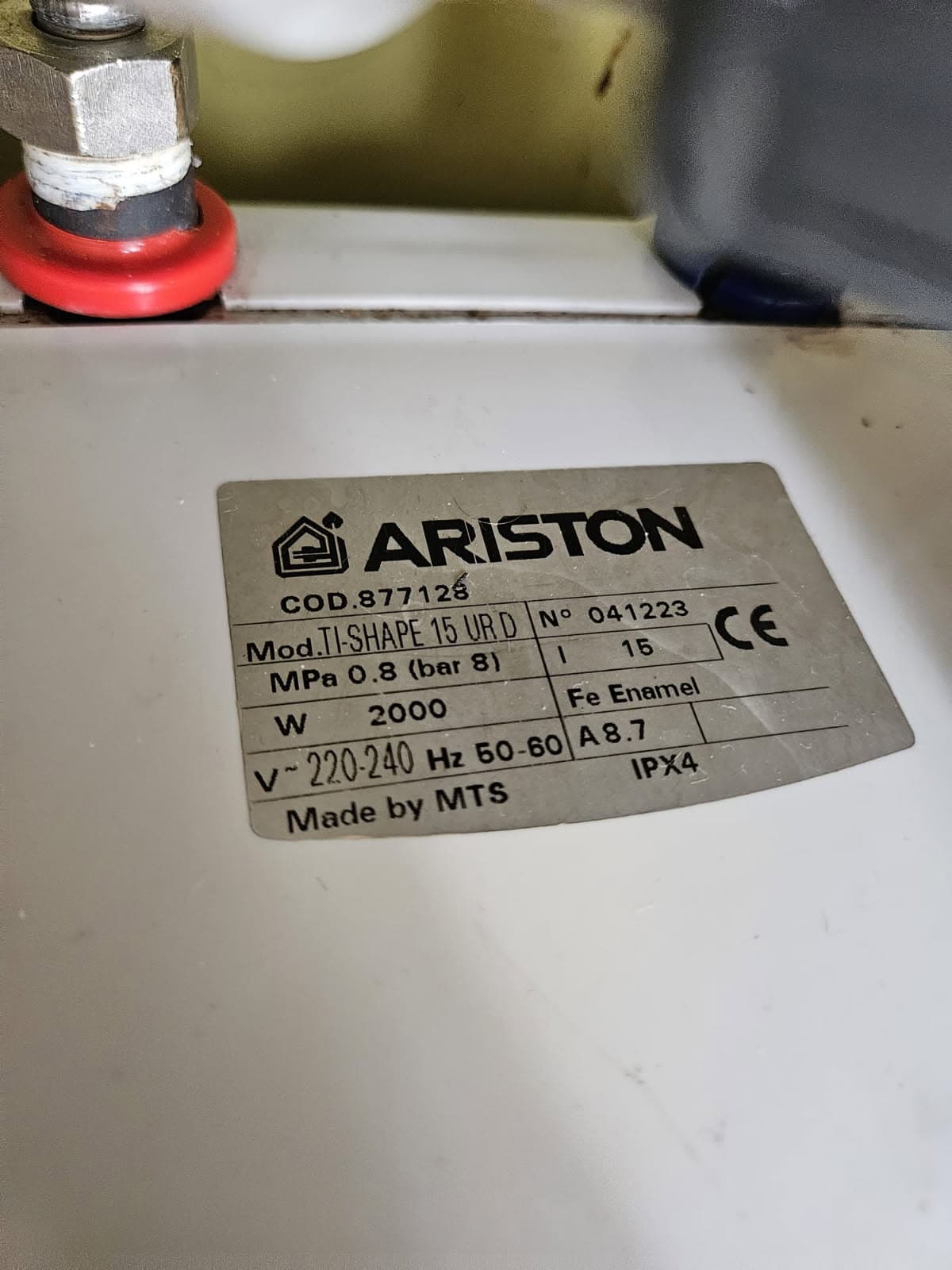 Tabliczka znamionowa Ariston Tabliczka znamionowa modelu Ariston TI Shape 15 URD