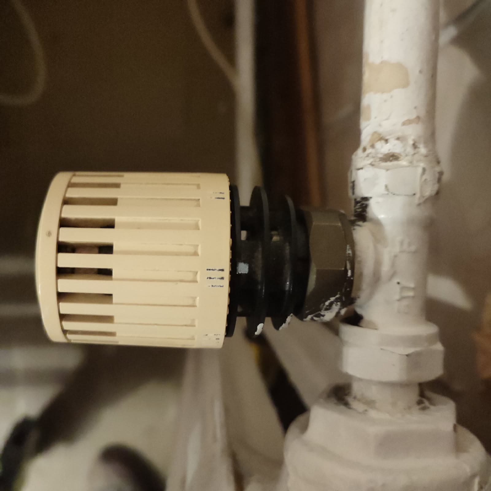 Uszczelnione pokrętło termostatu Zbliżenie na uszczelnione pokrętło termostatyczne białego grzejnika