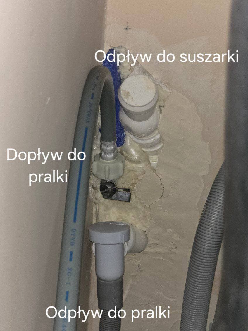 Odpływy za pralnią Odpływy i dopływy dla pralki oraz suszarki za urządzeniami