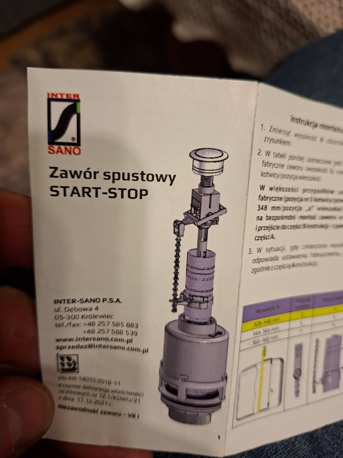 Instrukcja montażu Inter Sano Instrukcja montażu zaworu spustowego marki Inter Sano