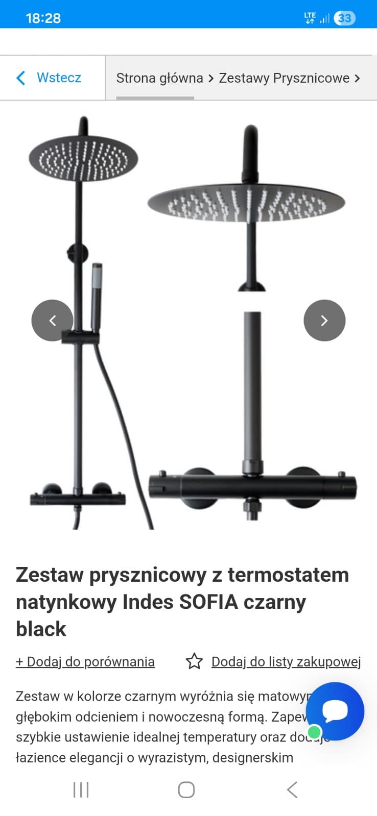 Opakowanie zestawu Indes SOFIA Widok opakowania zestawu prysznicowego Indes SOFIA czarny matowy